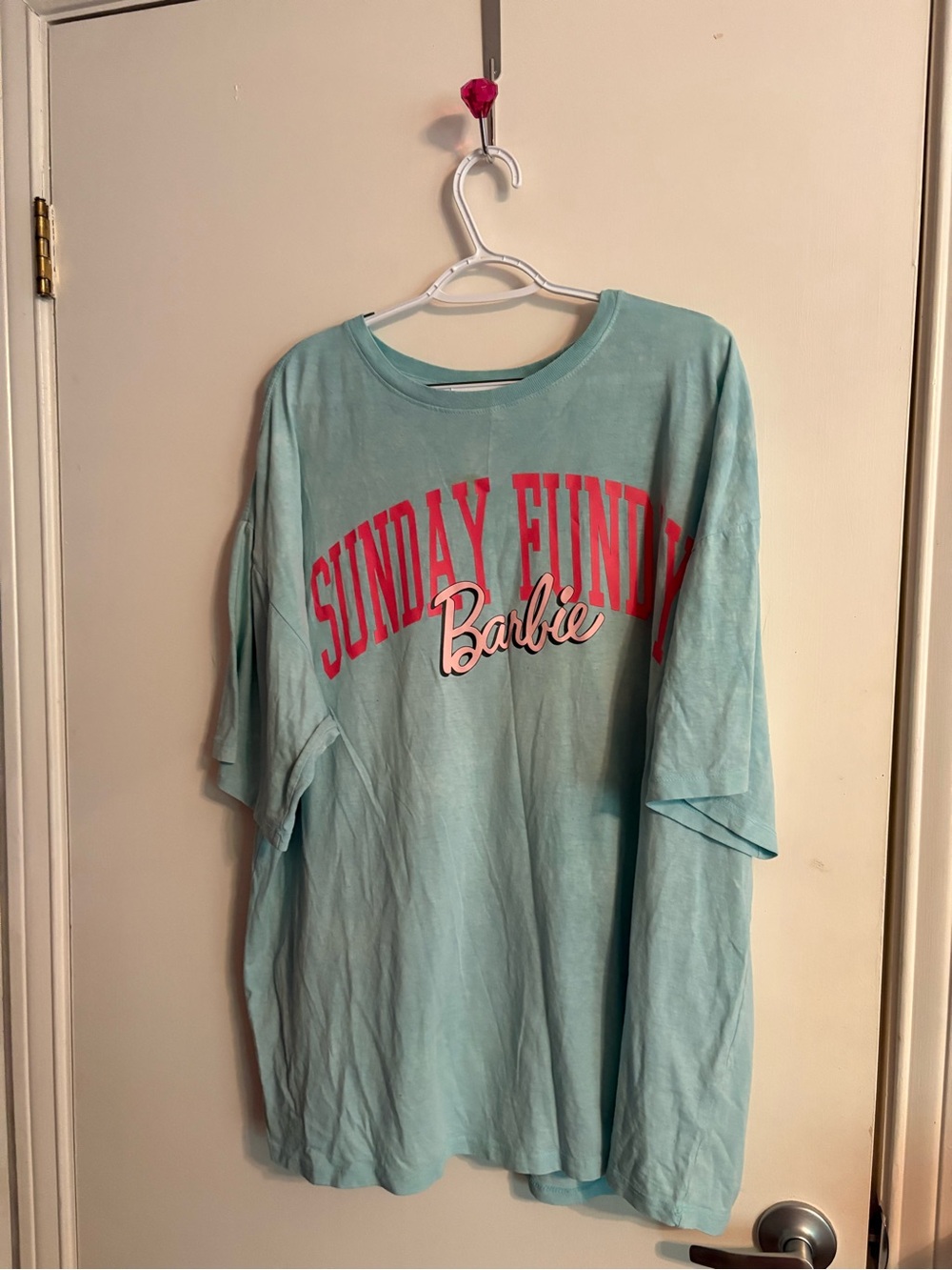 Oversized Barbie "Sunday Funday" Aquamarine Graphic Tee